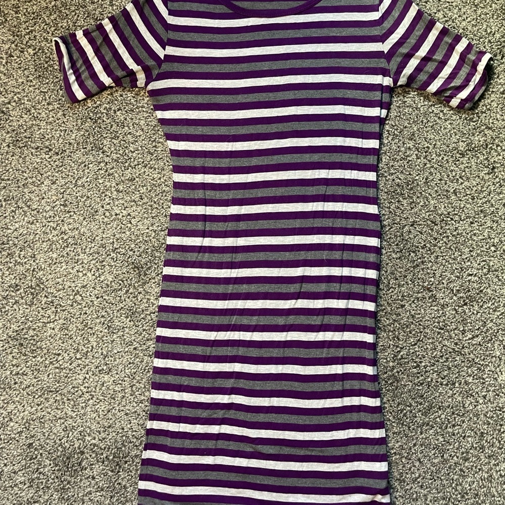 LuLaRoe Julia Dress - Purple White and Gray Striped